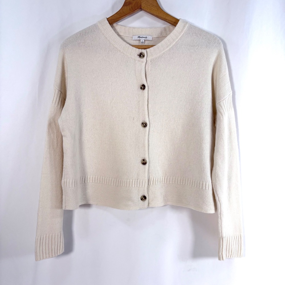 Madewell Clemence Cropped Cardigan Sweater Cream Wool Blend Wom S